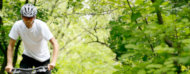 Fotografía de un ciclista en un bosque
