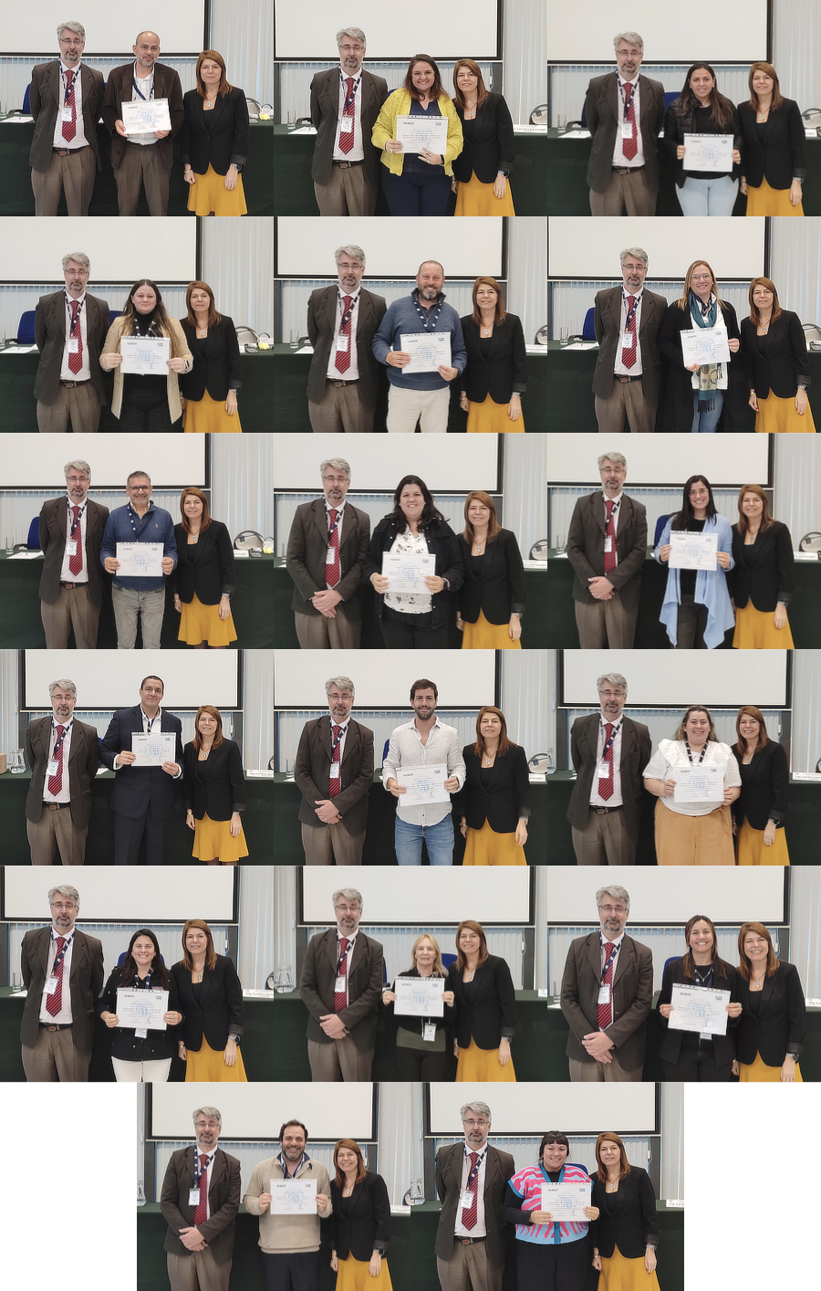 Collage con cada participante recibiendo el diploma por parte de los docentes